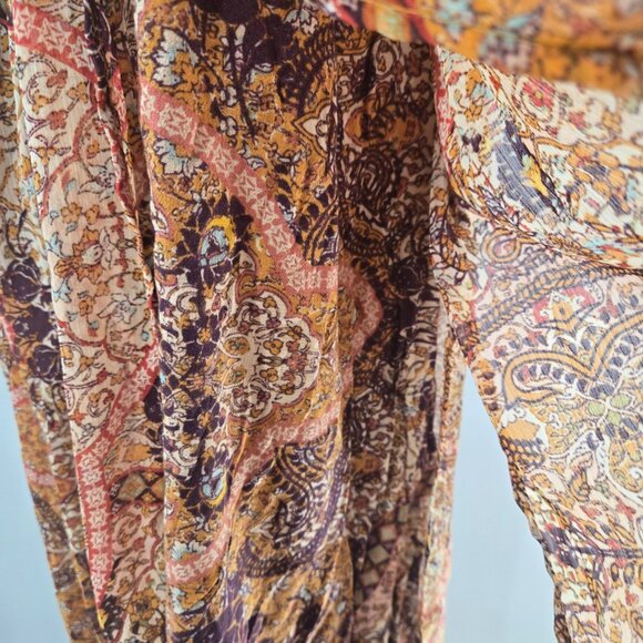 Xhilaration Orange Brown Boho Gypsy Gauze Semi-Sheer Maxi Dress Size Small - Picture 3 of 12